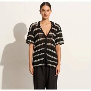 NWT Faithfull The Brand Gioia Crochet Shirt Top Black Off White Size S/M